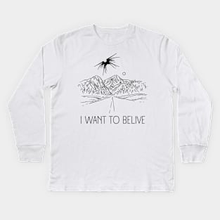 I Want to Belive - Shadow Ship Over a Road - White - Sci-Fi Kids Long Sleeve T-Shirt